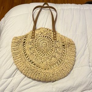 Beautiful Crochet Straw Boho Circle Tote Beach Bag